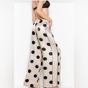 Victoria's Secret Black Polka Dot Silky Tie Waist Wide-Leg PJ Pants
